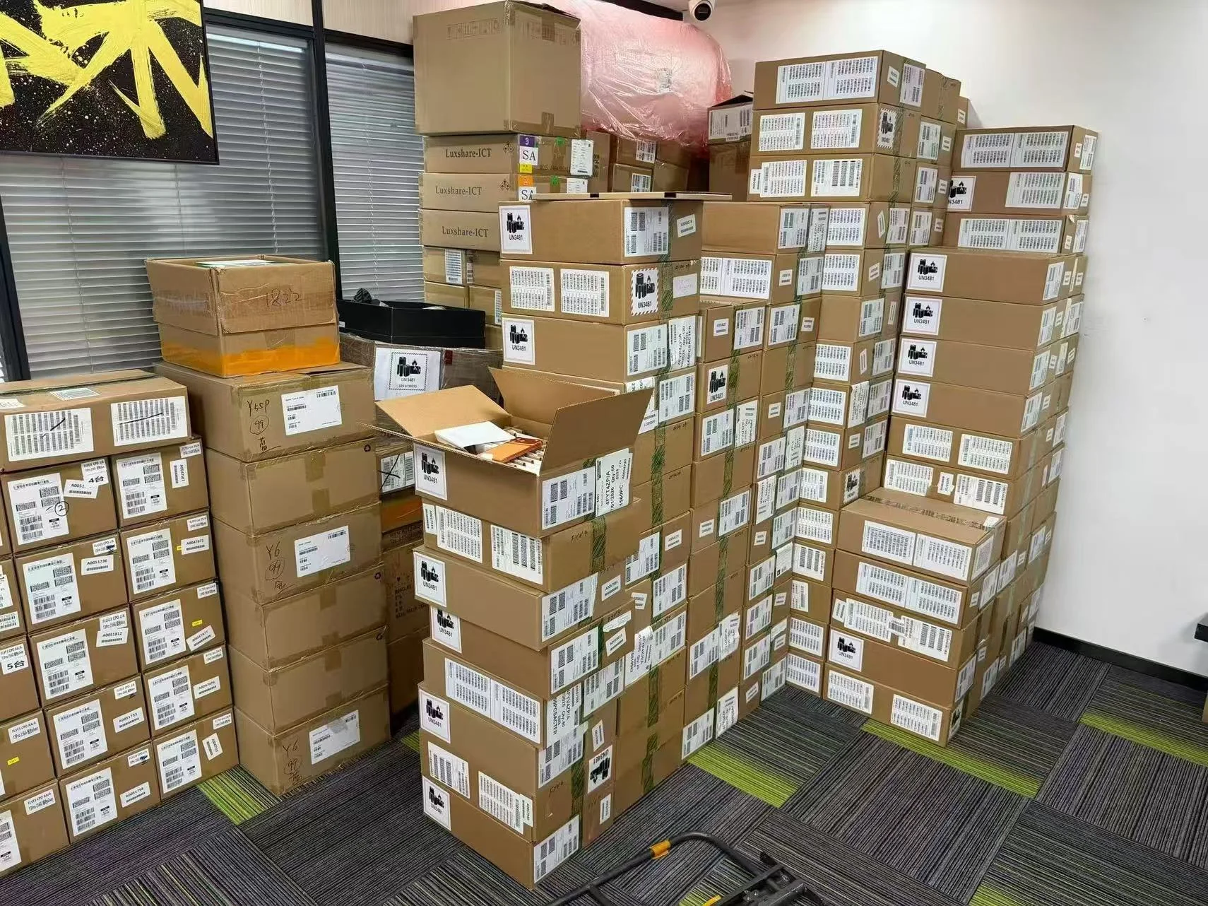 Large cartons of mobile phone inventory